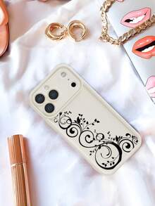 1pc Cream Color Floral Vine Pattern TPU Phone Case Full Body Shockproof Non Slip Cover Holiday Gift For Girlfriend Or Self Use Compatible With Iphone 17 16 15 14 13 12 11 Xs X Se Series And Galaxy S25 S24 S23 S22 Series - 白色 - 查看 5