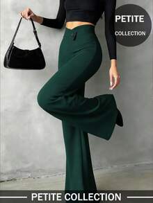 娇小女款纯色休闲优雅直筒裤，适合日常穿着、办公室通勤、约会、度假、派对等场合。 - 墨綠色 - 查看 5