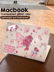 1 Piece, Pink Rose And Butterfly Pattern | Shiny Transparent Acrylic Ultra-Thin Laptop Case | Compatible With Air13 2025/Pro16 M3 M2 | Combines Fingerprint Resistance, Shock Resistance, And Heat Dissipation | An Essential Protective Case For Office And Study.