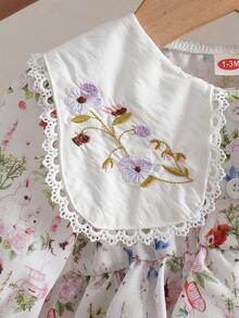 Baby Girl Fashionable & Cute Floral Embroidered Romper - Multicolor - View 4