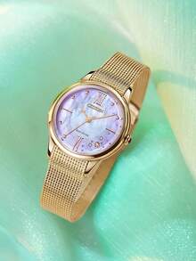 CITIZEN 女士经典石英表，玫瑰金不锈钢表壳，珍珠母贝表盘 - 金色 - 查看 5