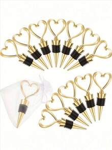 6 Bộ (12 Món) - (1 Bộ = 1 Nút chặn rượu hình trái tim + 1 Túi vải organza), Nút chặn rượu hình trái tim, Quà tặng đám cưới, Quà tặng khách mời. Nút chặn rượu hình trái tim bằng nhựa kèm túi vải organza trắng, Quà cưới, Tiệc tùng ngày lễ, Trang trí Halloween, Đồ dùng tiệc Halloween, Trang trí Giáng sinh. - Vàng - Xem 4