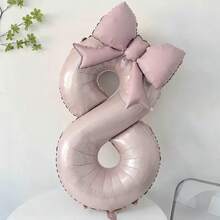 2pcs Large Light Pink Number Balloons 0-9, With Pink Bow Foil Balloon Set, Suitable For Birthday Party, Valentine's Day, Gathering Decoration, Anniversary, Holiday Celebration, Outdoor Party, Scene Atmosphere, Photo Decoration Balloons Supply. Anniversary, Outdoor Party Decoration, Decorative Balls, Fashionable Party Decoration, Reusable Decoration, Premium Foil, Celebration Balloons, Photo Background, Party Organizer, Event Planner