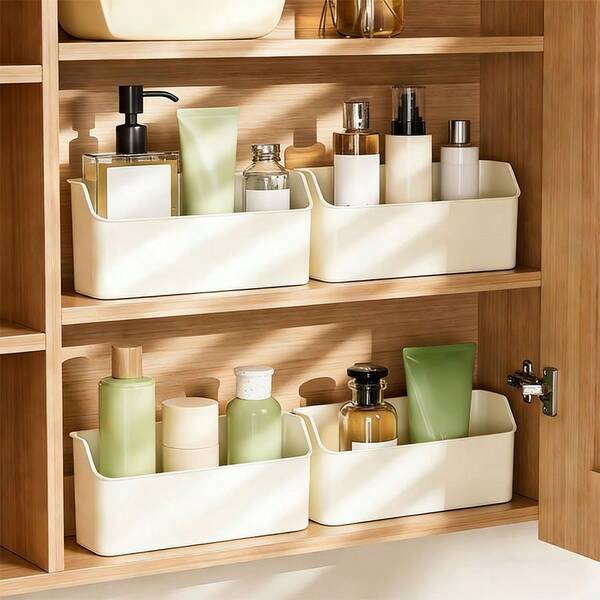 1 pieza Caja de almacenamiento montada en la pared del baño, estante organizador adhesivo de gran capacidad para cosméticos y artículos varios