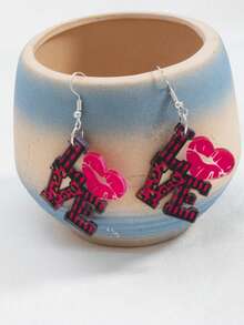 1 Pair Fashionable New LOVE Letter Heart Earrings, Leopard Print Lip Print Earrings For Women, Romantic Accessories, Personalized Earrings, Bridal Earrings