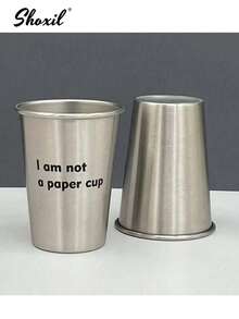 shoxil 1个350毫升（12盎司）不锈钢杯，标语杯，防碎杯，不易碎金属饮水杯，适用于家庭、办公室、餐厅 - 杯子 - 查看 7