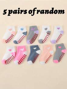 10/5双装防滑婴儿袜，室内地板袜，女婴袜，心形袜，春夏秋季 - 彩色 - 查看 14