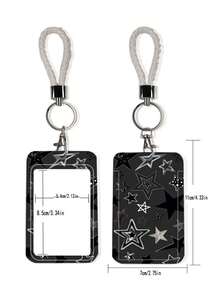 1个ABS黑色星形图案证件卡套，便携式夹子设计，适用于校园卡、身份证、交通卡、明星照片卡、钥匙链、包包挂件 - 彩色 - 查看 9