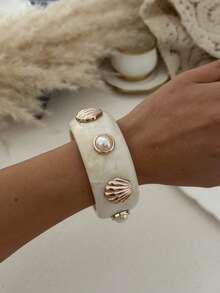 1pc Asymmetrical Wide Acrylic Alloy Marble White Bracelet, Suitable For Women's Daily Commute, Gathering With Friends, Romantic Festivals, Street Snapshots, Fashion Shows (The Texture And Color Of The Bracelet May Differ From The Actual Product) - Multicolor - View 12