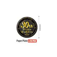 30岁生日黑金主题一次性餐盘、餐巾纸、杯子，25人份派对用品套装，适用于生日、婚礼、主题派对、家庭野餐等场合。 - 彩色 - 查看 10