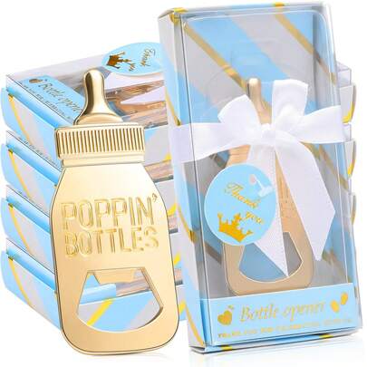 Baby Shower Bottle Opener Gift, Gender Reveal Party Supplies, Poppin Bottle Opener And Gift Box, Decorative Keepsake For Baby Boy Or Baby Girl