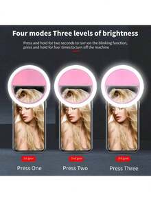 1pc Portable LED Selfie Ring Light, Makeup Mirror Light, USB Rechargeable, 3 Lighting Modes, Selfie Clip Lamp For Live Streaming, Video Conferencing, Photography, Manicure, Eyelash Extension, Tattoo, Skincare, Touch Control, Room Decor, Outdoor Camping, 150mAh Battery, Suitable For Selfie And Live Streaming, Portable Lighting - A - 查看 7