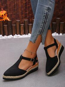 Giày sandal nữ mũi nhọn kiểu ngư dân mới cho mùa xuân/hè, đế xuồng cao gót thoải mái. - màu đen - Xem 2