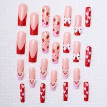 Parche de uñas con diseño de fresa con corazón de melocotón rosa - w2-24 piezas - Ver 2