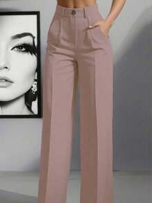 Women's High Waist Pleated Loose Fit Trousers, Suitable For Work And Casual Wear, Spring/Summer - 磚紅色 - 查看 2