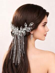 1件优雅水晶新娘发梳伴娘头饰，适用于婚礼派对舞会