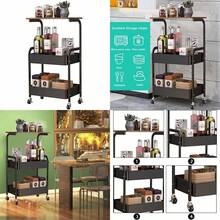 Carrito de Almacenamiento de Metal de 3Niveles, Carrito de Servicio Multifunción,Carrito de Metal con Ruedas Bloqueables, para Sala de Estar, Cocina,Baño,Oficina,Etc. ()(Negro) - Multicolor - Ver 1
