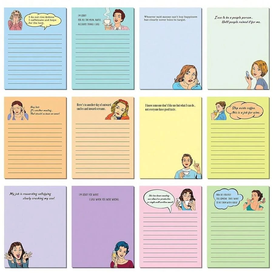 12 Pieces Funny Notepads For Coworkers Christmas Funny Sticky Notes For Office Adult Work Gifts Supplies 3 X 4 In Sarcastic Memo Pads 30 Sheets Per Pad(Stylish) - 時尚風格 - 查看 1