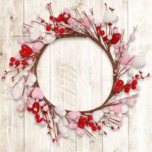 Ghirlanda da esterno per San Valentino, ghirlanda di San Valentino da 16,5 pollici, adatta per la porta d'ingresso, ghirlanda a forma di cuore rosa e rossa con bacche, adatta per decorazioni di matrimonio di San Valentino (rosso/rosa/bianco) - rosa - Visualizzare 4