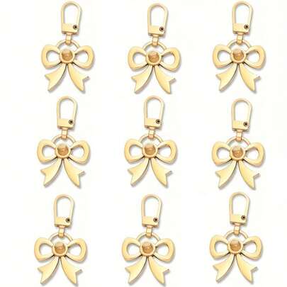 10pcs Detachable Zipper Pulls With Bow Decor, Suitable For Clothing, Jackets And Bags - Small Hole Decorative Accessories, Garment Replacement Parts, DIY Fashion, Jacket Zipper Pulls, Clothing Hardware Replacement, Fashionable Handle Accessories, Pendant Zipper Decor, Elegant Accessories, Refined Details, High-End Accessories