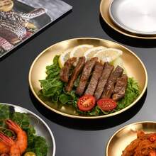 5/10pcs Stainless Steel Korean BBQ Plate Set, Gold Color Serving Tray, Fruit & Snack Platter, Buffet Plate, Stainless Steel Tableware Set, Elegant Dinnerware, Minimalist Style, Dishwasher , Durable, Versatile For Home, Restaurant, Outdoor, Camping, Picnic, Snack & BBQ Party, Holiday, Kitchen Utensils, Kitchen Accessories - Gold - View 4