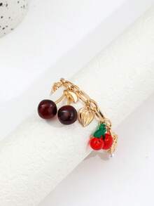 Cute Red Strawberry & Cherry Heart-Shaped Pearl Pendant Bracelet, New Fashion Fruit Gold Chain Jewelry Party Gift - Multicolor - View 4