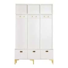 Wardrobe Set With Bench, Multifunctional Storage Bench, Open Storage, 6 Hooks And Gold Legs, Suitable For An Entryway Or Living Room, White, W 120/D 40/H 191.5 Cm - 白色 - 查看 6