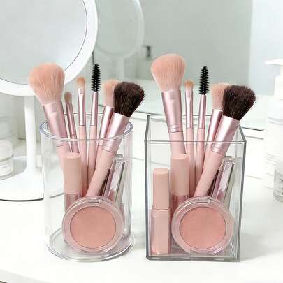 透明亚克力桌面收纳盒，带笔筒和储物隔层 - 多功能收纳盒，适用于办公室、宿舍和梳妆台 | 返校必备、化妆品、护肤品和桌面用品收纳