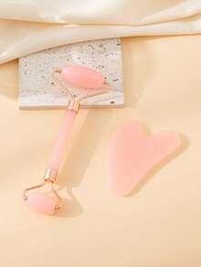 2pcs Gua Sha Massage Tool Set: 1 Double-Head Massage Roller, 1 Heart-Shaped Gua Sha Board. Facial Massage Can Help Reduce Puffiness, Soothe And Soften Skin, Leaving A Radiant Complexion. - Multicolor - View 6
