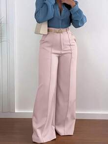 Jisfaneya Beltless Solid Color Zipper Button Pocket Wide-Leg Suit Fabric Pink Pants Elegant Commuter Versatile Office Academic Daily Spring Summer Wide-Leg Pants - màu đen - Xem 11