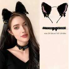 3pcs Festive Plush Cat Ears Set With Collar & Imitation Cat Ear Hair Bands & Furry Tail - Sparkling Headband, Velvet Choker And Fluffy Headband For Various Festival And Party Costume Props, Valentine's Day Cosplay And Nightclub Events And Perfect Gift Idea - Multicolor - View 8