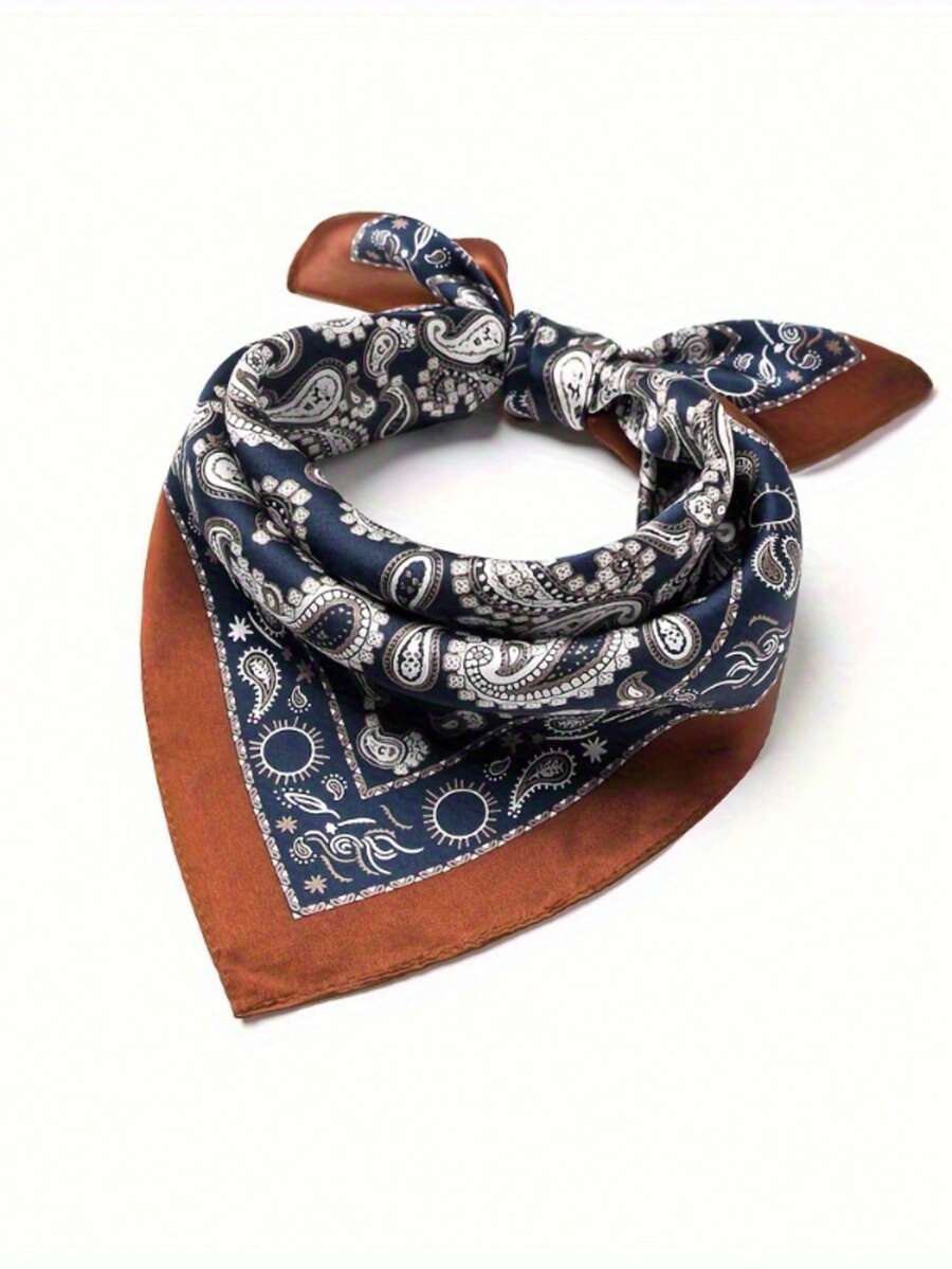 1pc Men's Vintage Small Square Scarf, Suit Pocket Square, Neckerchief, Casual Headscarf, Paisley Pattern - Multicolor - View 1