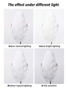 【1顶卷曲波浪高温丝假发】1顶优雅卷曲波浪高温丝假发，女士款，150%密度玫瑰网帽，时尚哑光质感，角色扮演风格，无蕾丝全头假发 - 白色 - 查看 8