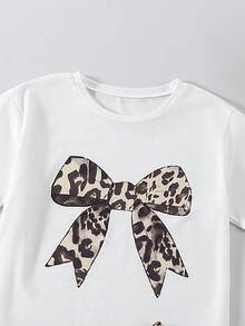女童青少年蝴蝶印花短袖 T 恤和豹纹蛋糕裙 2 件套，时尚夏季服装 - 白色 - 查看 7