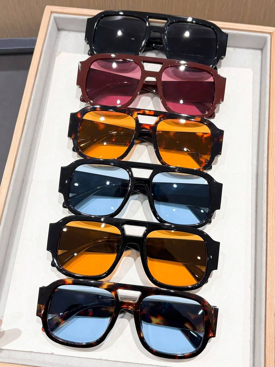 2-6副塑料豹纹全画幅飞行员眼镜配件，流行设计，女士时尚眼镜，适合夏季街头摄影、热带海滩度假，是理想的节日礼物，适合所有脸型。 - 彩色 - 查看 1