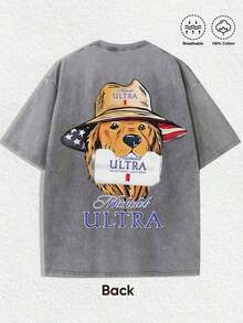 1 Camiseta Vintage con Gráfico de "Michelob Ultra - American Dog": Camiseta Lavada (Disponible en Gris/Gris Oscuro) con el Logotipo de "Michelob Ultra" (en la parte frontal) y un diseño de un perro con gorra de bandera estadounidense sosteniendo una cerveza Michelob Ultra. Hecho de 100% algodón transpirable, ropa para hombre de primavera/verano/otoño, camisa de corte regular, para Halloween, Navidad, Día de Acción de Gracias, Día de San Valentín, Orgullo, Día del Padre, Pascua, Día de la Madre, Año Nuevo y Festival de Primavera, camiseta casual de manga corta con cuello redondo y estampado para hombre, son excelentes regalos para amigos y familiares, camisetas 100% algodón, diseño juvenil y moderno, camisetas gráficas para hombre, camisetas gráficas para mujer, camiseta para la vuelta al cole, esencial para la universidad. - Gris - Ver 3