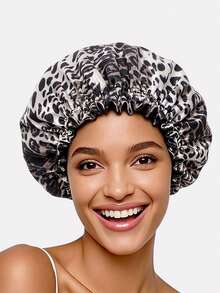 1pc New Leopard Print Double-Layer Satin Sleeping Cap/Beauty Care Cap/Shower Cap, Suitable For Daily Use Hair Sleep Cap - Multicolor - View 17
