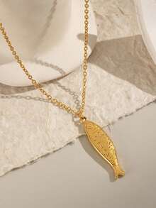 1 chiếc dây chuyền mặt hình cá cổ điển bằng thép không gỉ mạ vàng 18K, dây chuyền chủ đề sinh vật biển, thích hợp cho kỳ nghỉ hè, du lịch, tiệc bãi biển. - Vàng - Xem 8