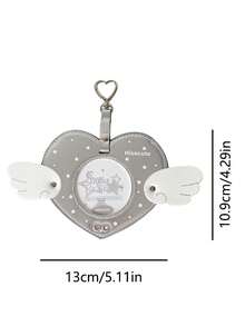 1pc Angel Wings Heart Shaped Acrylic Badge Holder, Student Card Case, Round Charm - Multicolor - View 3