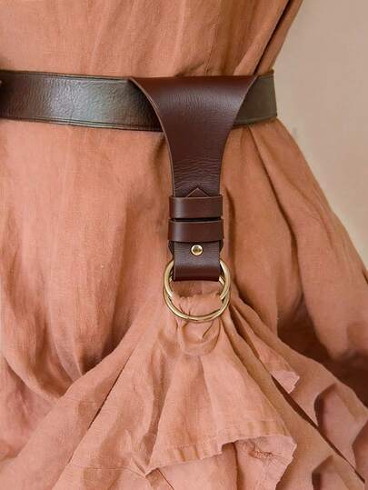 1件复古PU皮革裙夹，带双环 - 中世纪腰部配饰，适用于连衣裙/半身裙、文艺复兴集市、LARP角色扮演服装（不含腰带）