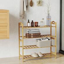 HOMCOM Zapatero de 4 Niveles Estantería para Zapatos de Bambú para 12 Pares de Zapatos para Entrada Pasillo Dormitorio 67,5x24,7x72 cm - Madera Natural - Ver 9