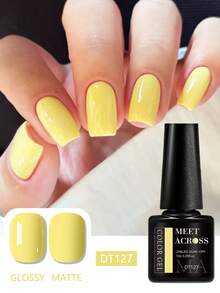 MEET ACROSS 7ml Macaroon Candy Color Gel Nail Polish, Spring/Summer Nail Art, Semi-Permanent Removable UV/LED Nail Gel, Nail Care, DIY Nail Salon, Women Gift Nails - Yellow - View 1