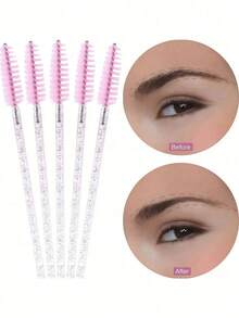 200/100/50/10支装睫毛膏刷、带容器的眼影棒、一次性斜角眉刷、睫毛嫁接刷、眉刷、蓖麻油刷（水晶粉）、眉刷、眼影刷、螺旋刷、螺旋刷 - 彩色 - 查看 9