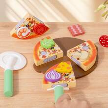 儿童木制披萨DIY切割玩具套装，适合男孩女孩角色扮演，儿童节和生日礼物 - 彩色 - 查看 6