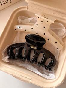 2pcs/1pc Women White Polka Dot & Black Plastic Hair Clips, Fashionable, Elegant, Minimalist, Solid Color Hair Claws, Suitable For Daily, Casual, Party, Commute, Beach, Bun, Ponytail, Washing Face, Makeup, Accessory Women Claw Clips Elegant Hair Accessories - Multicolor - View 7