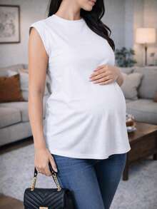 ropa para embarazada blusa maternidad premamá embarazo embarazada ropa mujer dama lisa básica manga corta tipo hombrera cuello redondo corte recto amplio cómoda suave ligera elástica casual diario oficina san valentin mujer trabajo hogar outfit minimalista ofertas moderno versátil holgada crecimiento pancita prenatal posparto uso diario primavera verano otoño invierno - Blanco - Ver 1