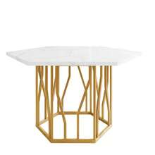 Modern Hexagonal Marble Coffee Table With Black Metal Branch-Shaped Base, Featuring A Clean Design, Ideal For The Dining Room And Living Room. - 金色 - 查看 4