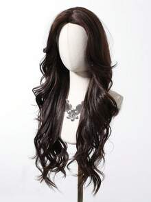 [1pc Curly Wave High-Temperature Fiber Wig] 1pc Elegant Curly Wave High-Temperature Fiber Wig For Women, 150% Density Rose Net Cap, Fashion Matte Finish Cosplay Style, No Lace Full Wig - Dark Brown - View 4