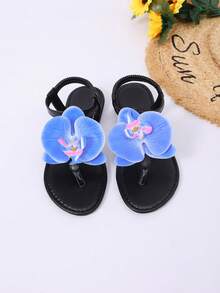 Minimalist Dopamine 3D Blue & Pink Orchid Elastic Strap Slip-On Women Outdoor Sandals & Stylish Summer Women Slippers - Black - View 10