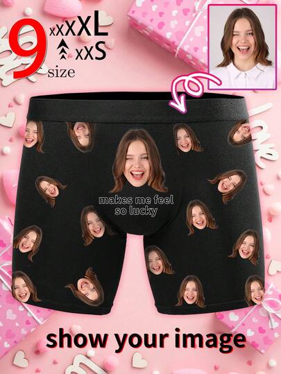 1pc Men's Custom Print Boxer Briefs - Personalized "Makes Me Feel So Lucky" Underwear, Ideal Custom Gift & Daily Wear, Custom Face Boxer Briefs, Personalized Boxers For Husband, Custom Face Underwear, Custom Funny Faces Boxers Briefs, Anniversary Gift, Valentine Gift, Birthday Gift, Wedding Gift, Best Friend Gift, Gift For Boyfriend, Gift For Husband, Gift For Him